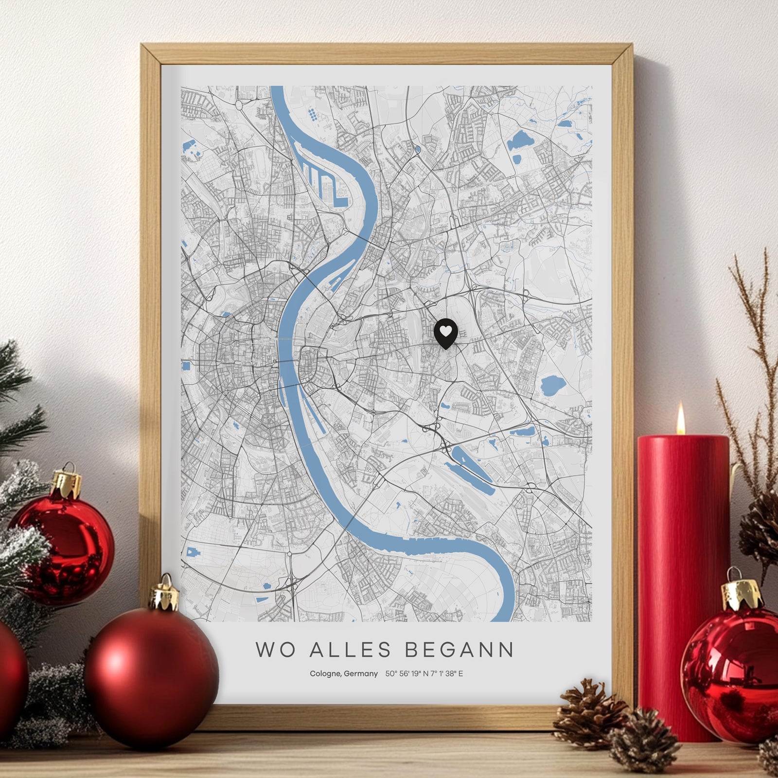 Personalisierte Stadtkarte zu Weihnachten – individuelles City Map Poster mit Namen und Datum als stilvolle und persönliche Geschenkidee zur Weihnachtszeit