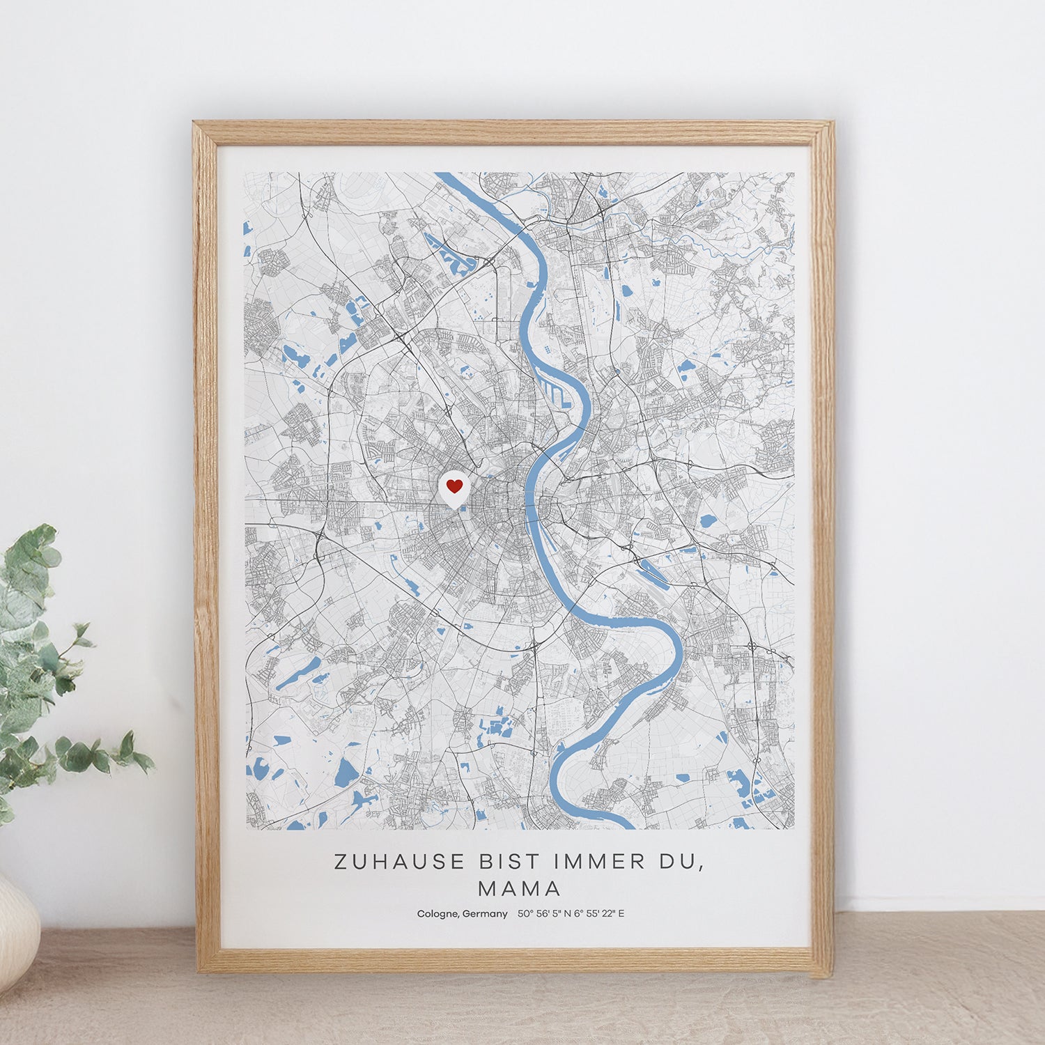 Personalisiertes City Map Poster zum Muttertag – individuelle Stadtkarte mit Widmung als besonderes Geschenk für Mama in minimalistischem Design
